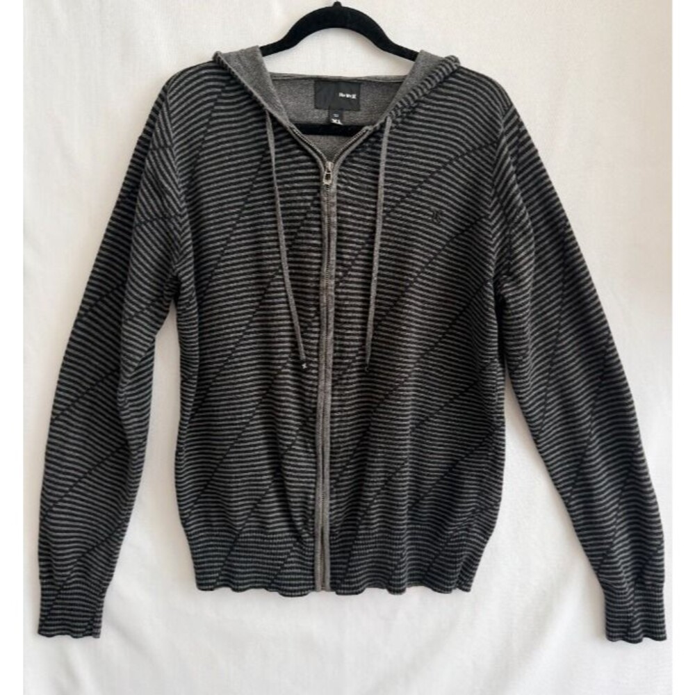 Hurley Striped Full Zip Knit Hoodie Sweater Gray Black Size XL